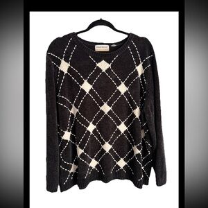 ALFRED DUNNER Black White Grid Pullover Cozy Knit Chenille Sweater Sz 1X